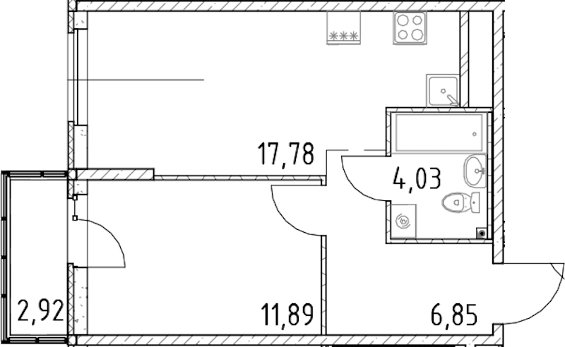 1-комнатная квартира 40.55 м², 23/23 эт., ЖК «Город Первых»